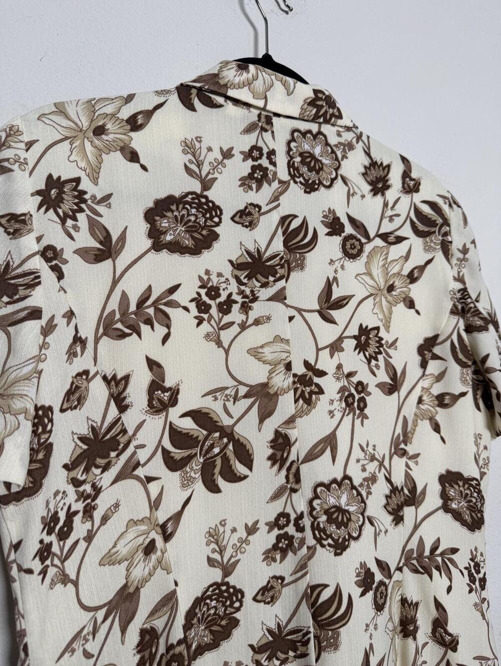 Vintage Cream and Brown Floral Print Button-Up Dress Large - Picture 5 of 6